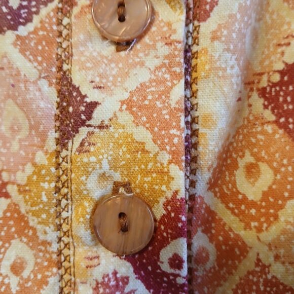 Nwt Mock neck Button up Dress Shirt womens M Mustard Peach Magenta geometric LS - Picture 5 of 10